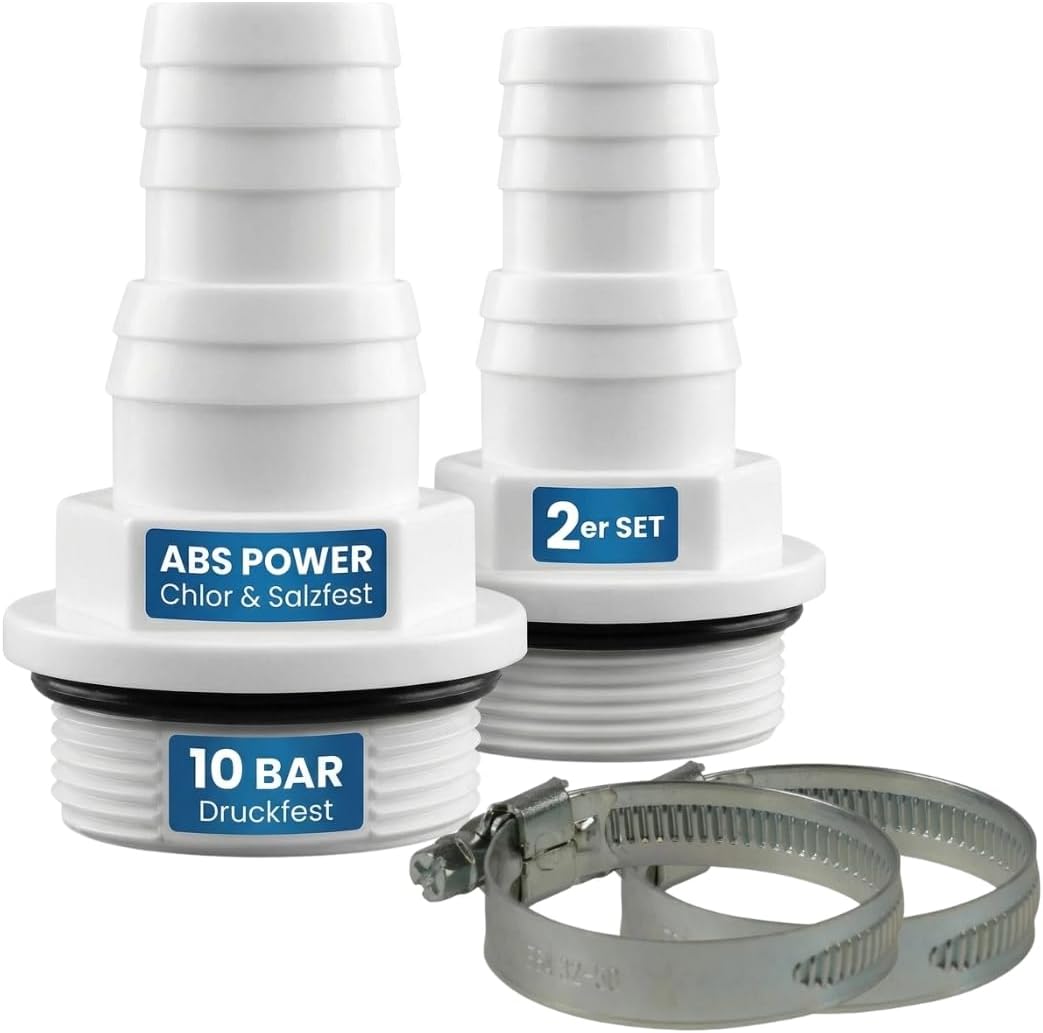 Schlauchtülle ABS 1 1/2 Zoll x 32-38 mm 2er Set mit Schlauchschellen