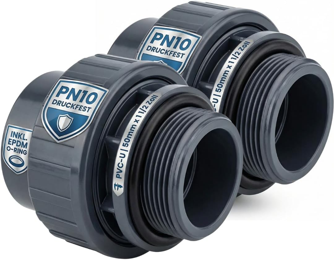 PVC-U Verschraubung mit O-Ring 50 mm x 1 1/2 Zoll Außengewinde