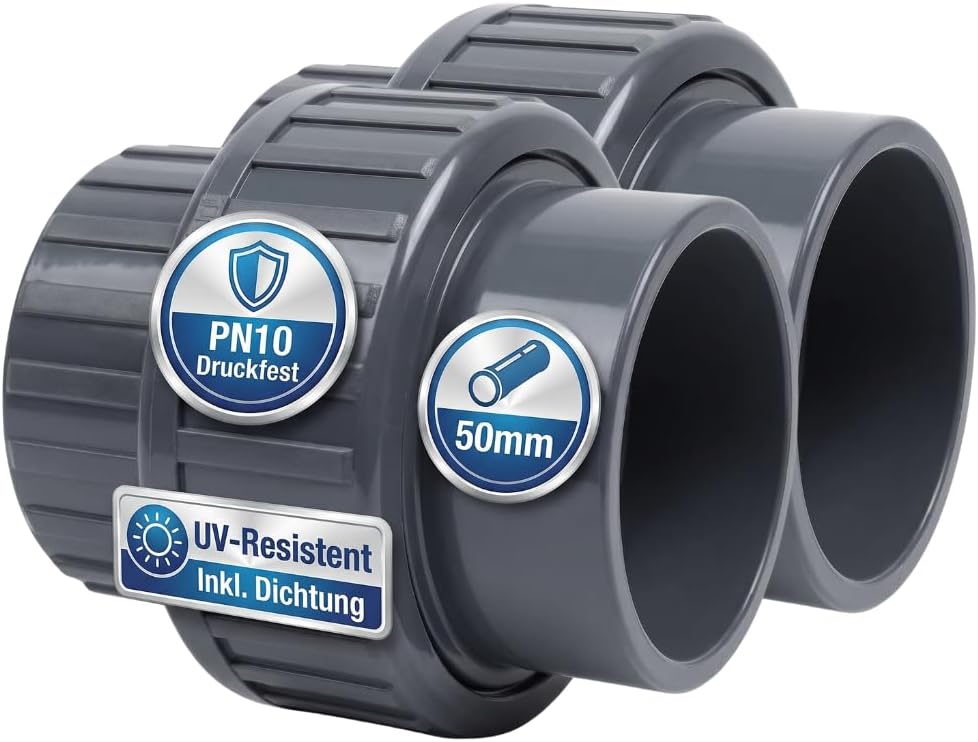 PVC-U Verschraubung mit beidseitige Klebemuffe 50 mm
