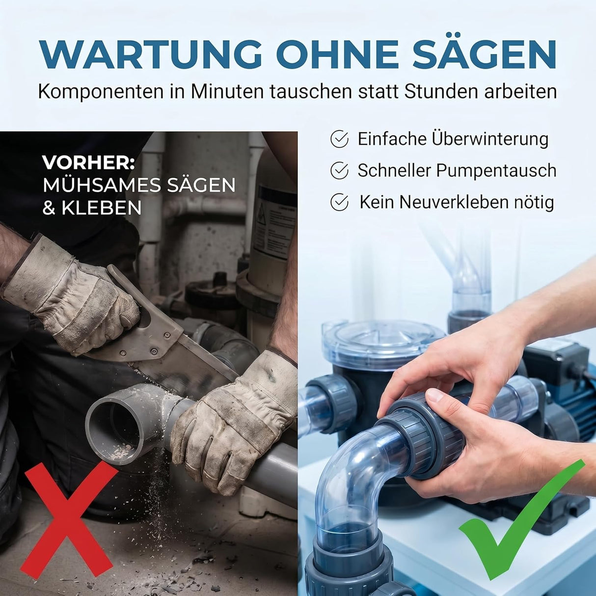 PVC-U Verschraubung mit beidseitige Klebemuffe 50 mm