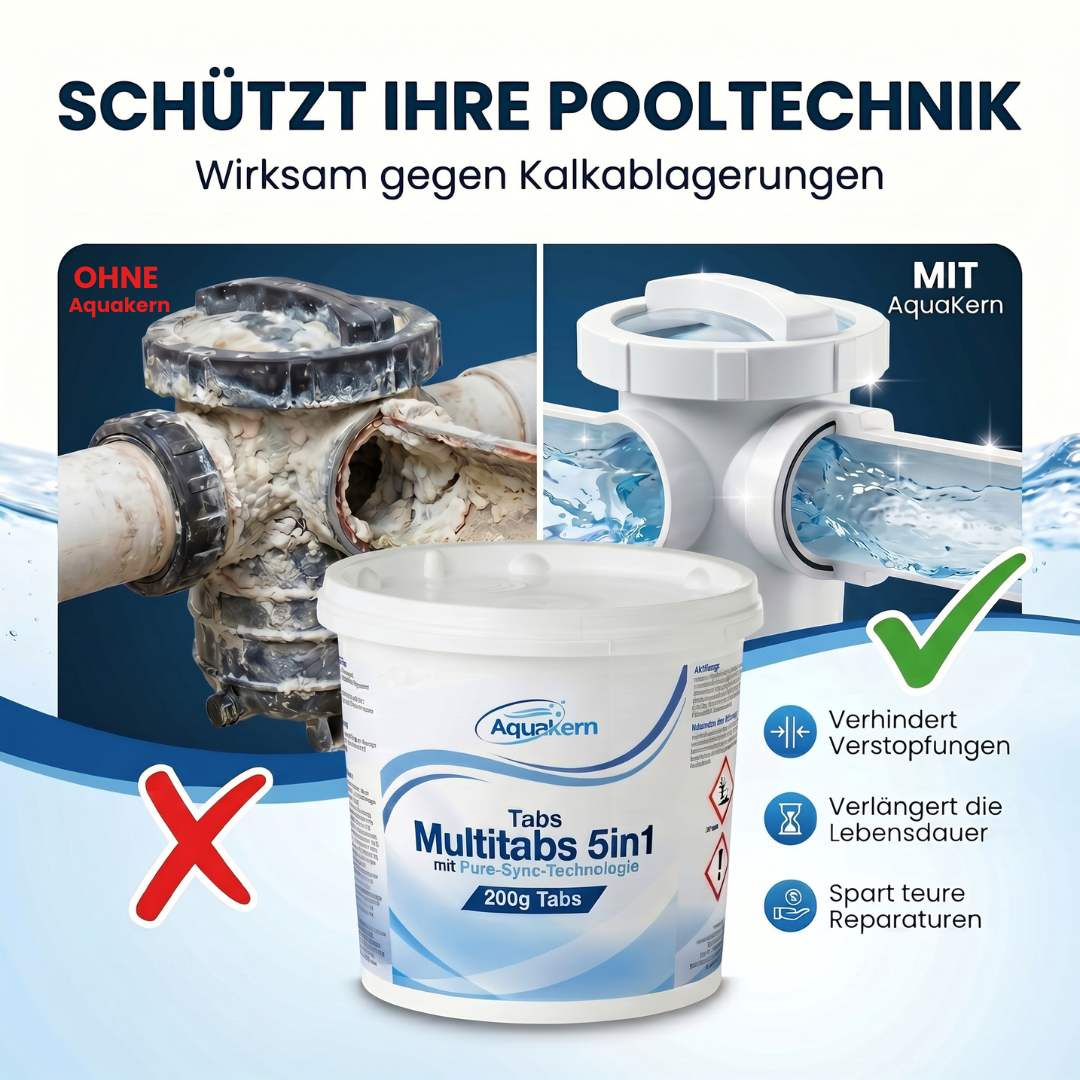 Chlortabletten Multitabs 5in1 (à 200 g) – Pure-SYNC Formel | gegen Algen, pH-Regulierung, Desinfektion & Kalkschutz | Made in Europe | 3 kg oder 5 kg
