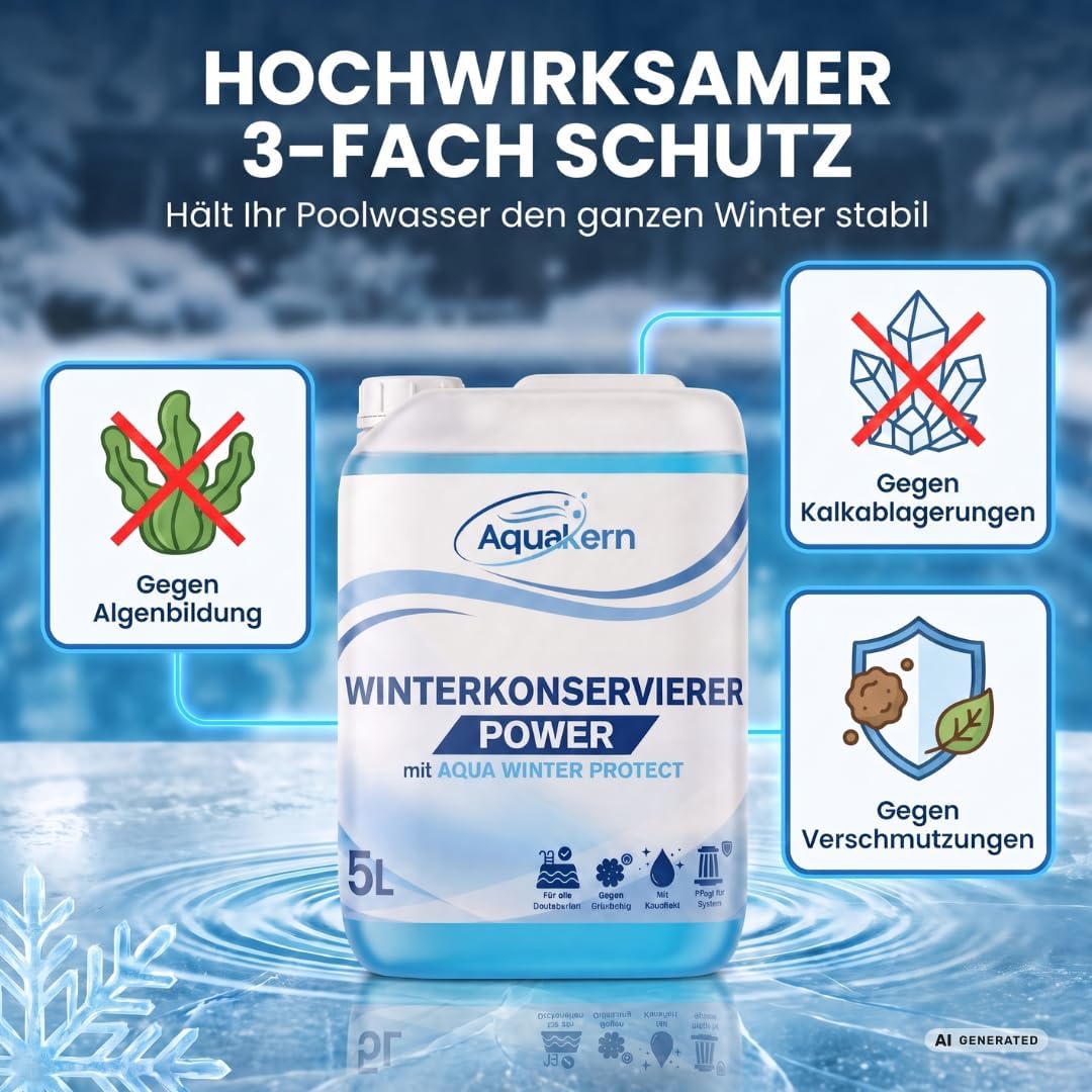 Aquakern Winterkonservierer Power – mit Aqua Winter Protect | Überwinterungsmittel gegen Algen, Kalk & Schmutz | pH-neutral | 1, 3, 5 oder 10 Liter