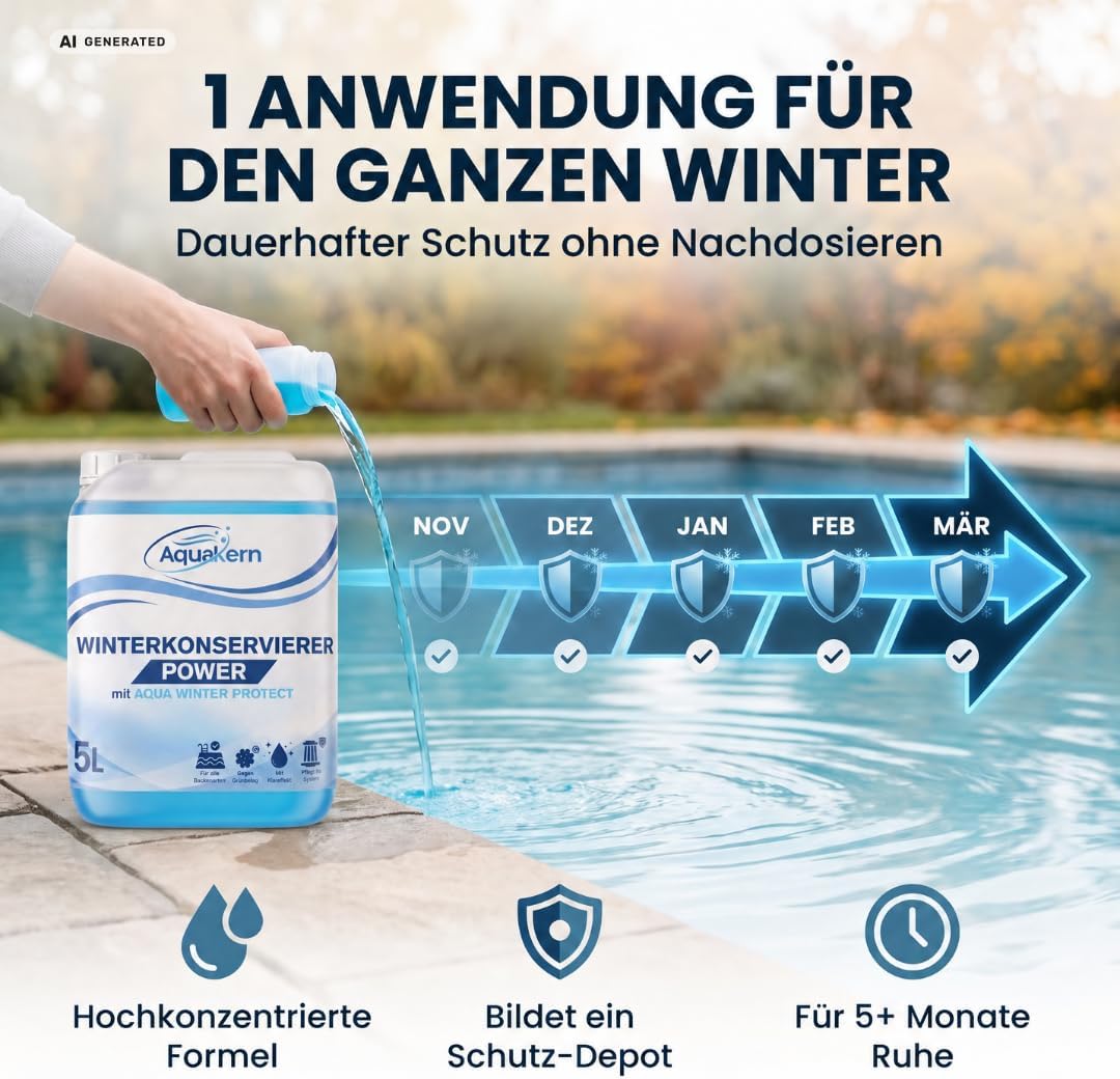 Aquakern Winterkonservierer Power – mit Aqua Winter Protect | Überwinterungsmittel gegen Algen, Kalk & Schmutz | pH-neutral | 1, 3, 5 oder 10 Liter
