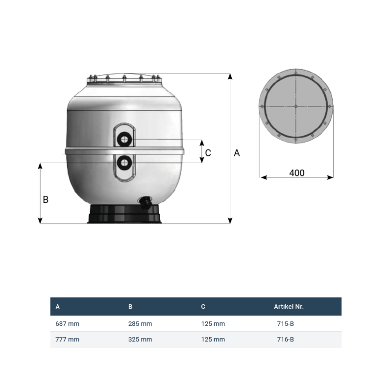MIDA.Carbon Premium GFK Poolfilter mit Besgo Stangenventil – automatische Rückspülung | UV-resistent | 500 oder 600 mm wählbar