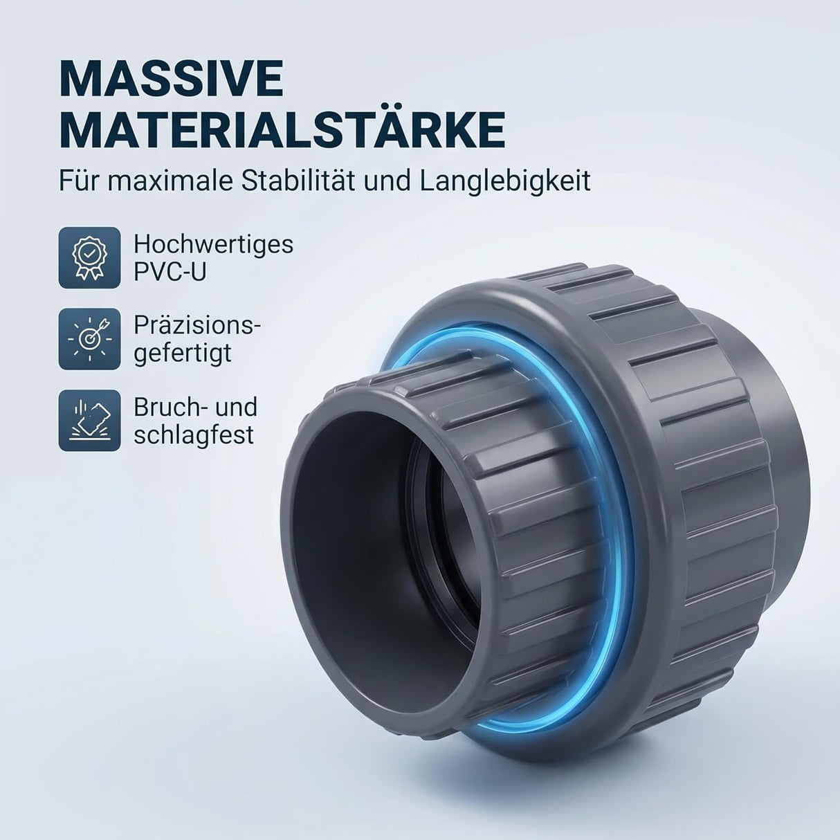 PVC-U Verschraubung mit beidseitige Klebemuffe 50 mm