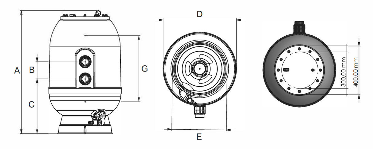 MIDA.Calypso GFK Filterbehälter mit manuellem 6-Wege-Ventil | Poolfilter 500–900 mm wählbar