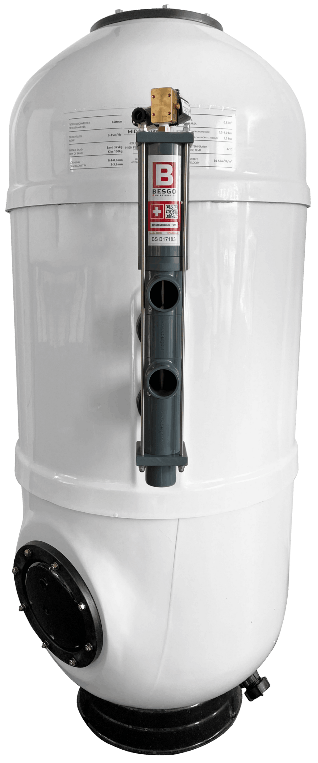 MIDA.Carbon Pro GFK Poolfilter mit Besgo Stangenventil – automatische Rückspülung | für Pools bis 175 m³