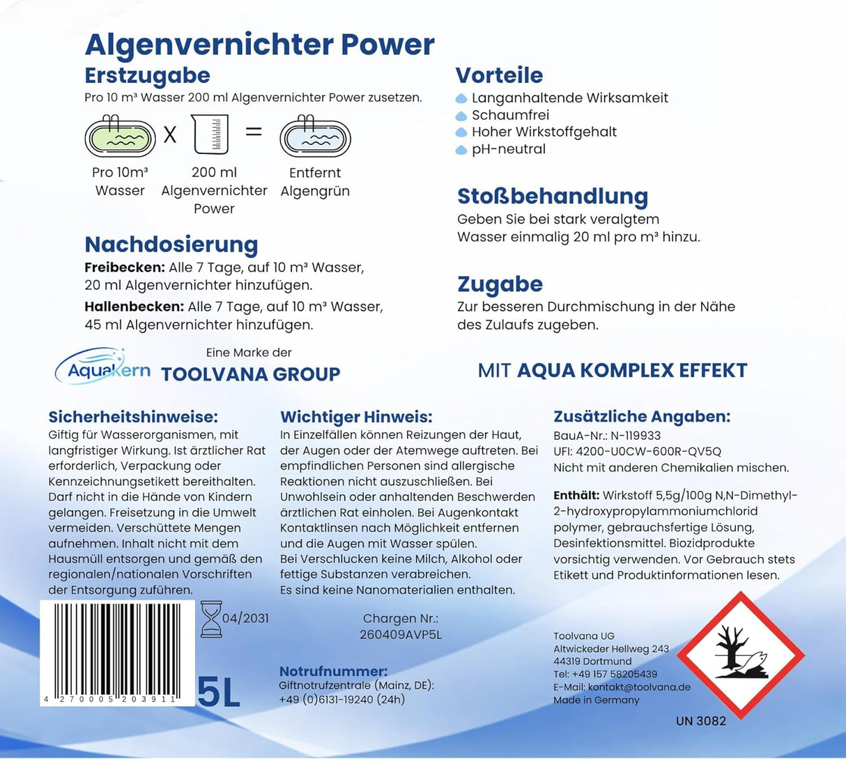 Härtestabilisator 5L & Algenvernichter Power 5L [entfernt Kalkablagerungen & Algen im Pool]