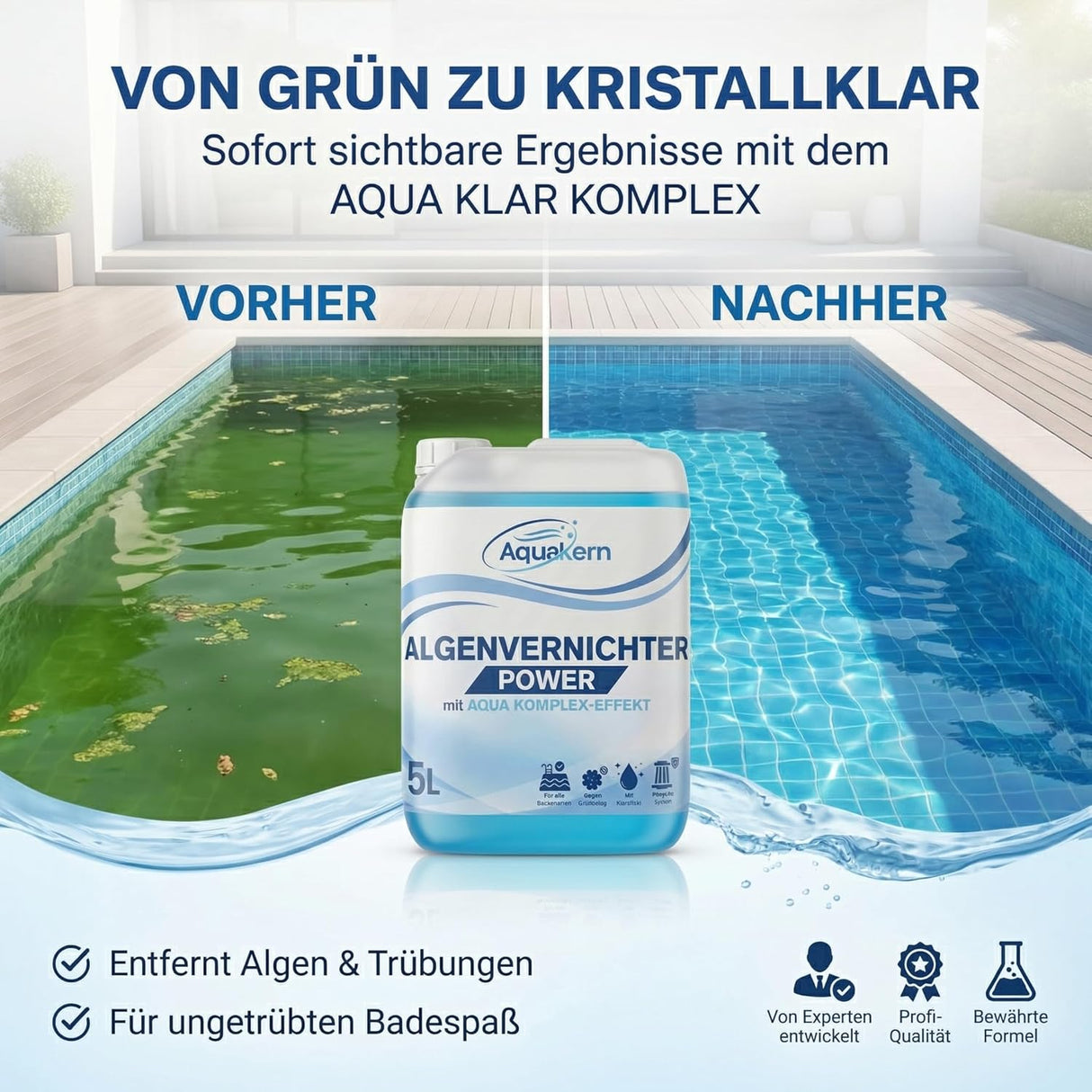 Härtestabilisator 5L & Algenvernichter Power 5L [entfernt Kalkablagerungen & Algen im Pool]