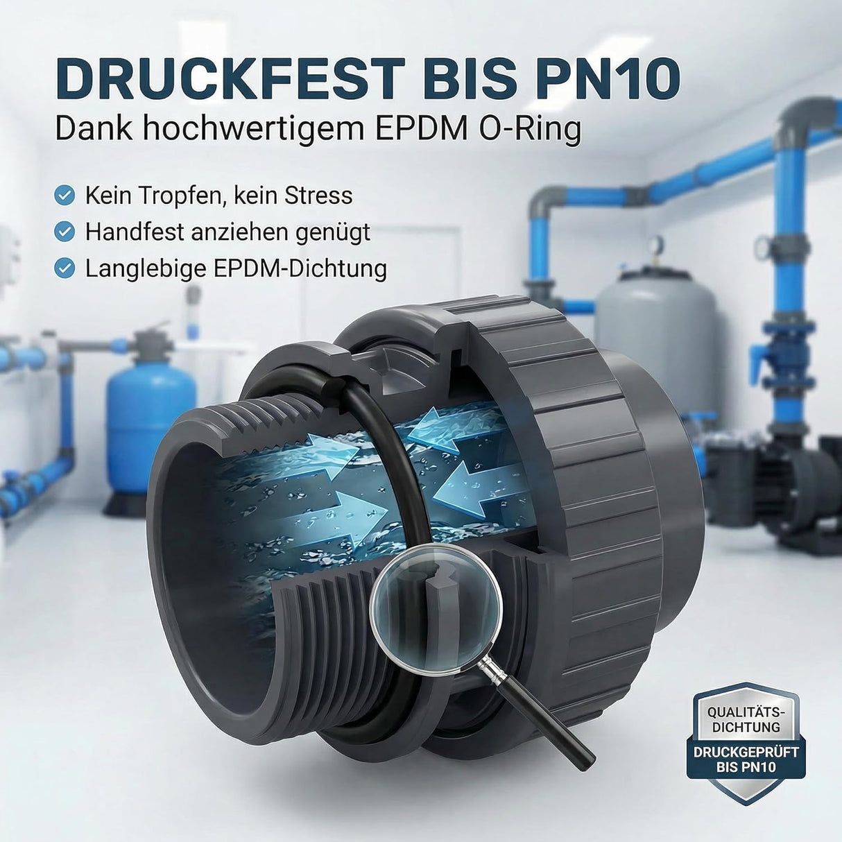 PVC-U Verschraubung mit O-Ring 50 mm x 1 1/2 Zoll Außengewinde