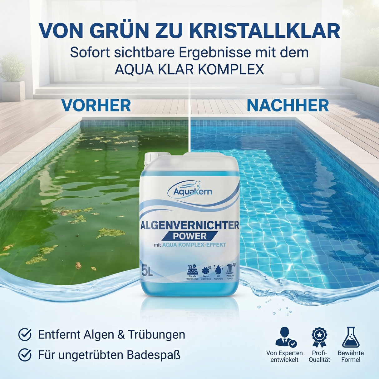 Algenvernichter Power 3-10L | mit AQUA KOMPLEX EFFEKT | Gegen grünes Poolwasser