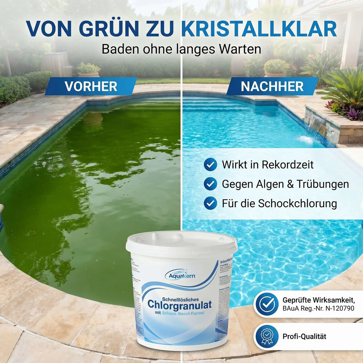 Chlorgranulat schnelllöslich 3-5KG | Schock-Boost-Formel | rückstandsfrei | UV-stabilisiert