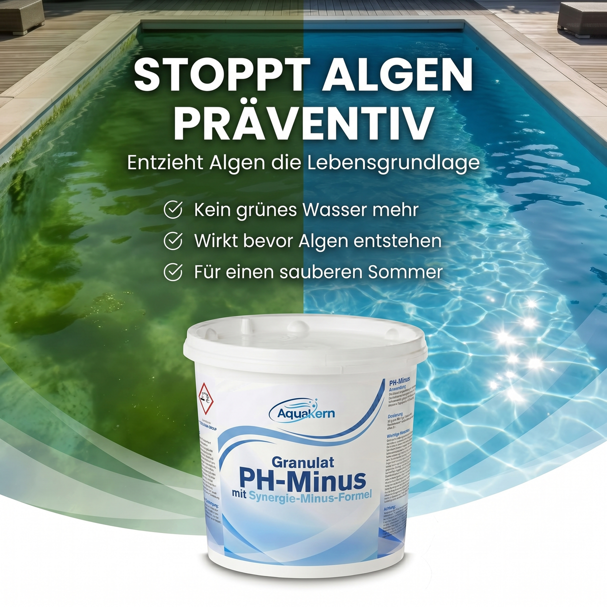 Kristallklares Poolwasser mit Aquakern pH Minus Made in Europe