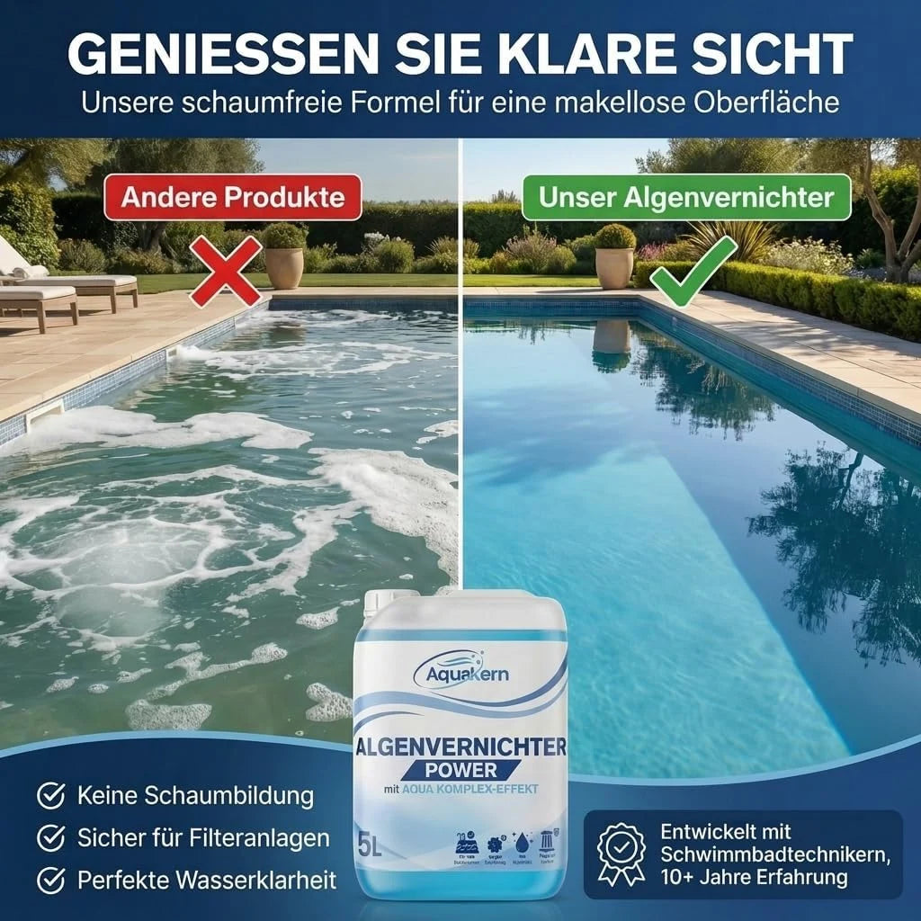 Grünes Poolwasser vorher nachher klar durch Schockchlorung Set