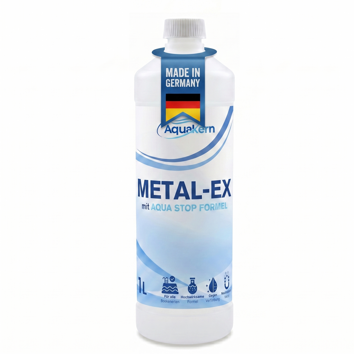 Aquakern Metal-Ex 1L Flasche mit Aqua Stop Formel – Metallentferner Made in Germany