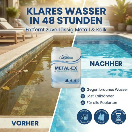 Metal-Ex Vorher-Nachher – braunes Poolwasser wird in 48 Stunden klar